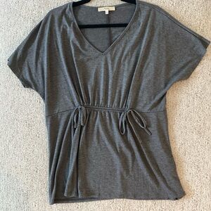 Andree by Unit charcoal grey, v-neck shirt with ties.